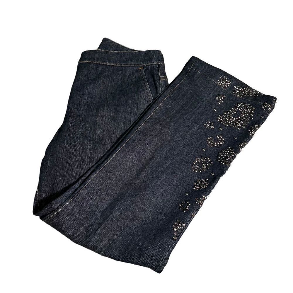 St. John Couture Embellished Straight- Leg Denim Jeans Rhinestones Mid-Rise Sz 8